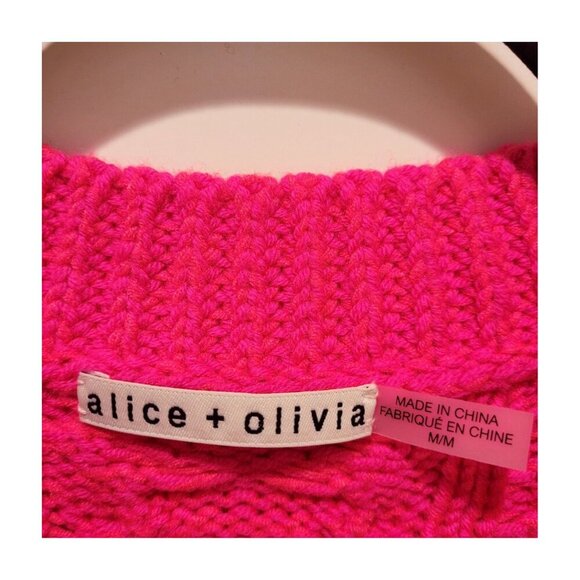 ALICE + OLIVIA Lennie Cable Mini Dress Wild Pink Long Sleeve Medium M - Picture 6 of 9